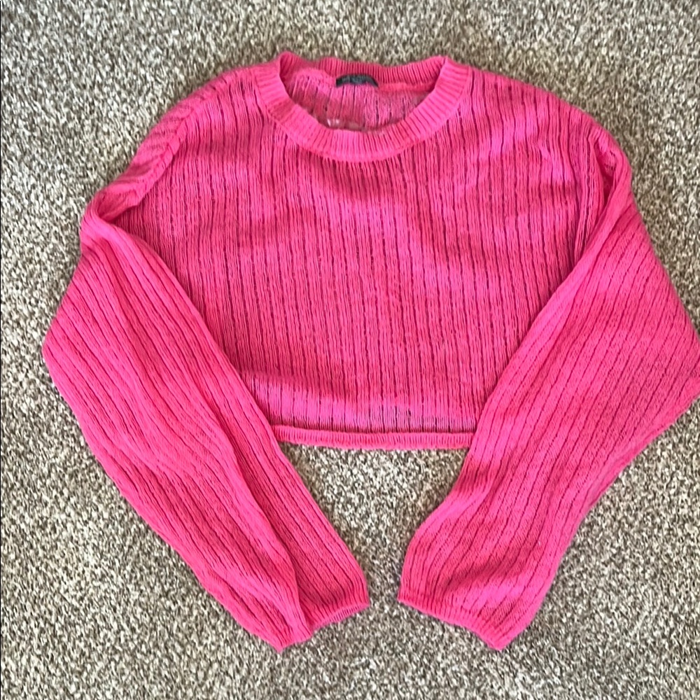 Pink Ribbed Knit Crop Sweater